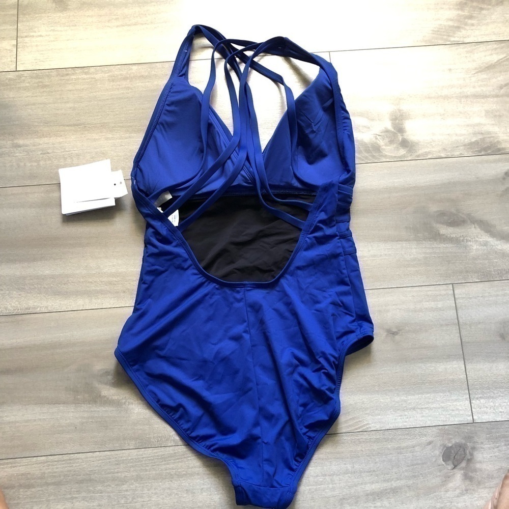 La Blanca Sapphire Blue Criss Cross One Piece Swimsuit 10 - Picture 5 of 16
